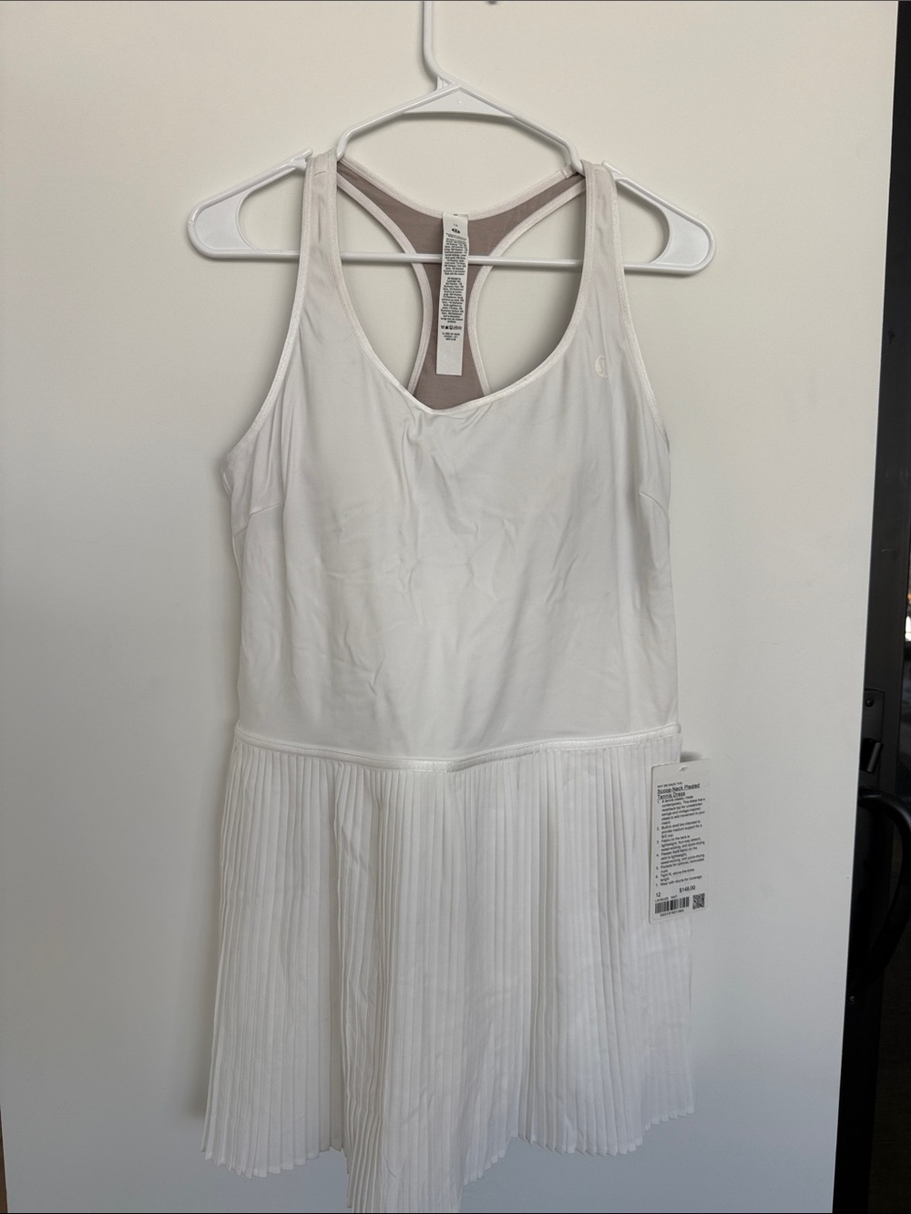 lululemon athletica White Scoop-Neck Pleated Tennis Dress